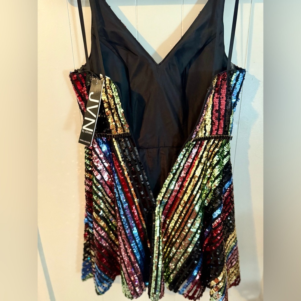 JVN by Jovani Multi Sequin V Neck Fit and Flare Short Dress JVN2540 - Picture 11 of 16